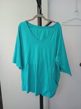 Dreams & Co Plus 1x/2x Petite 2-Piece Lounge Set Aquamarine Cotton Pajamas 22/24